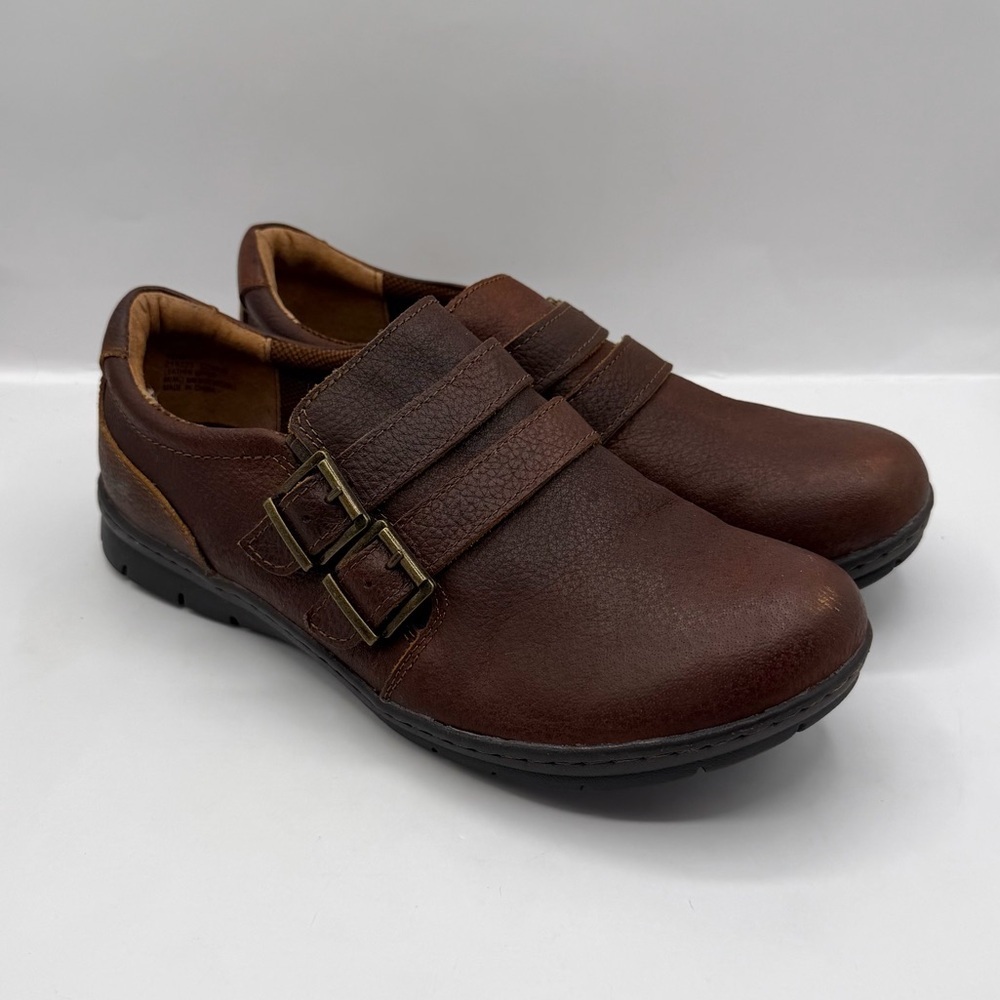B.O.C. Born Concepts Brown Leather Slip On Shoes Double Buckle Womens Size 10M